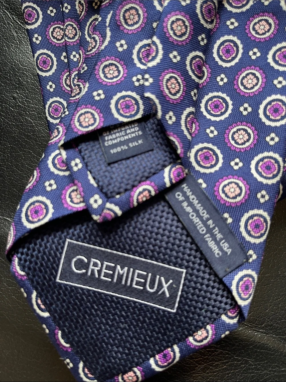 Cremieux Men's Navy Purple Patterned Silk Tie